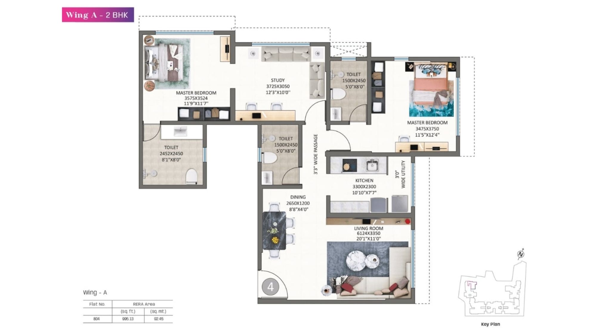 Kolte-Patil-Alora-Floor-Plan-Wing-A-2-BHK-995-sqft