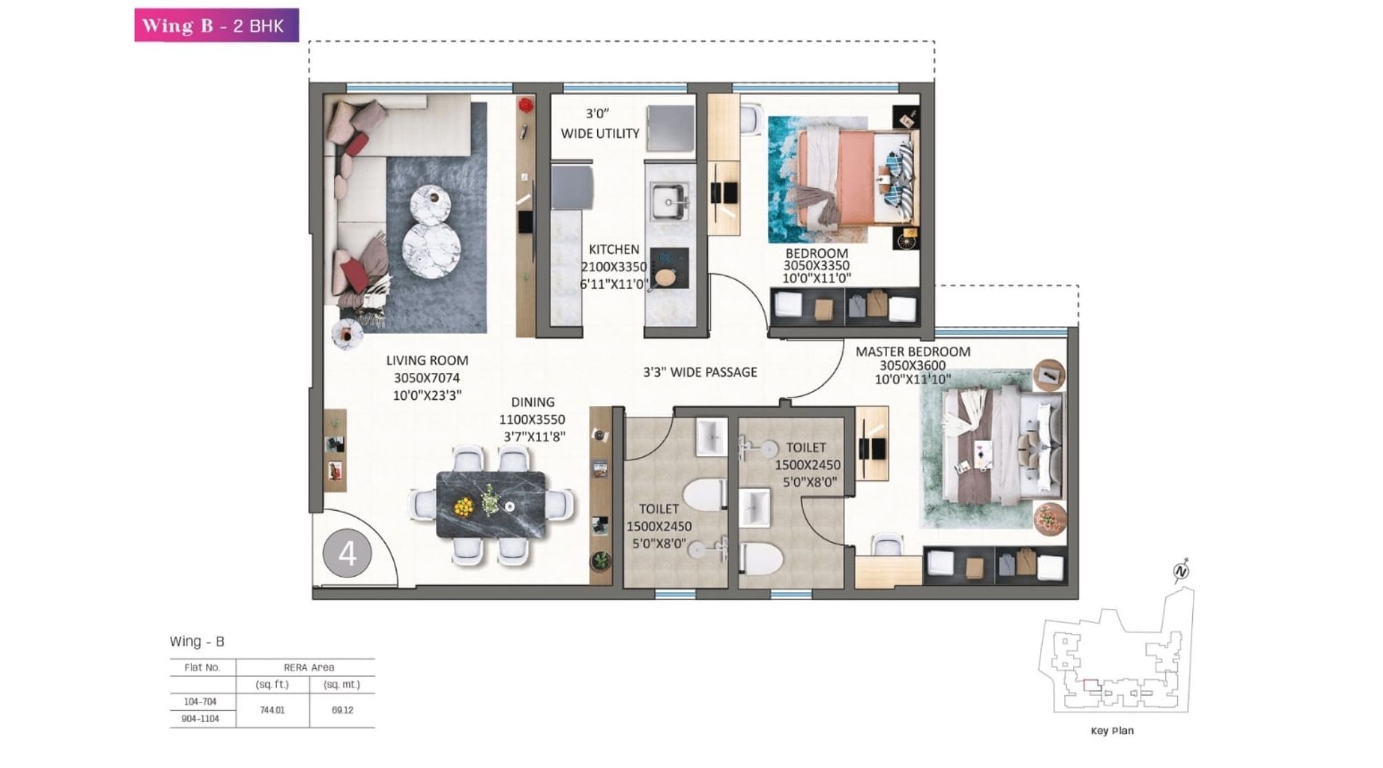 Kolte-Patil-Alora-Floor-Plan-Wing-B-2-BHK-744-sqft