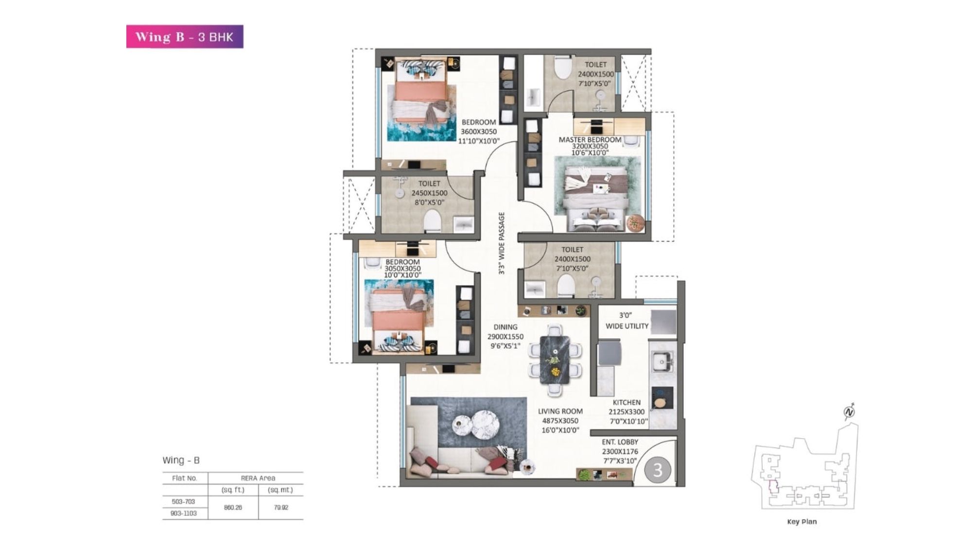 Kolte-Patil-Alora-Floor-Plan-Wing-B-3-BHK-860-sqft