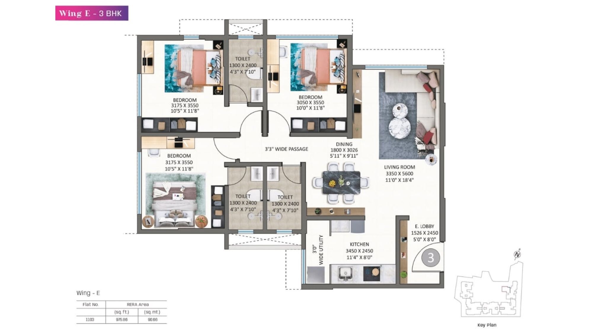 Kolte-Patil-Alora-Floor-Plan-Wing-E-3-BHK-976-sqft