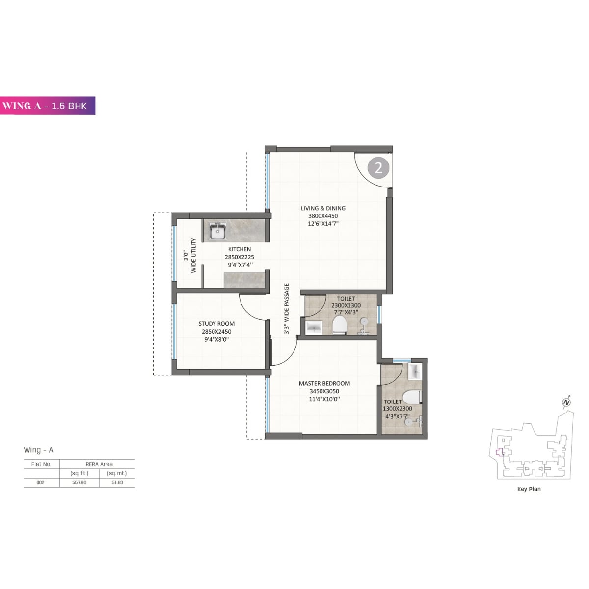 Kolte-Patil-Alora-Floor-Plan-Wing-A-1.5-BHK-558-sqft