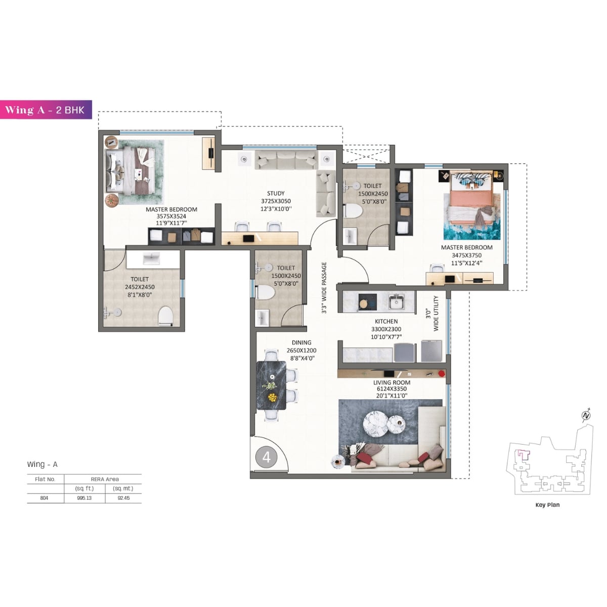 Kolte-Patil-Alora-Floor-Plan-Wing-A-2-BHK-995-sqft