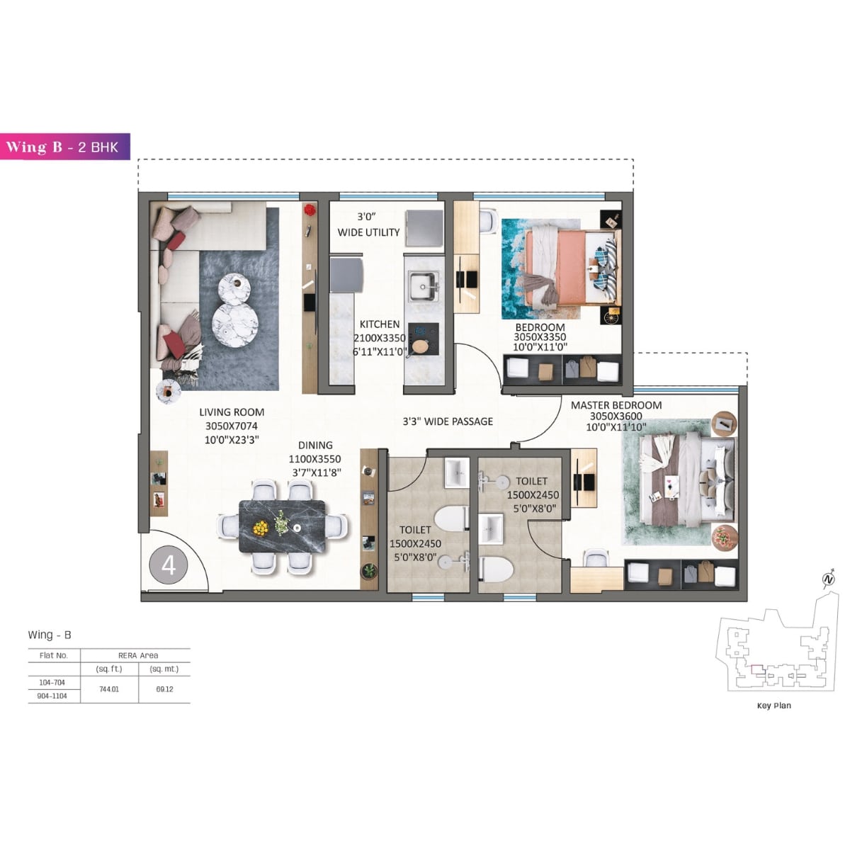 Kolte-Patil-Alora-Floor-Plan-Wing-B-2-BHK-744-sqft