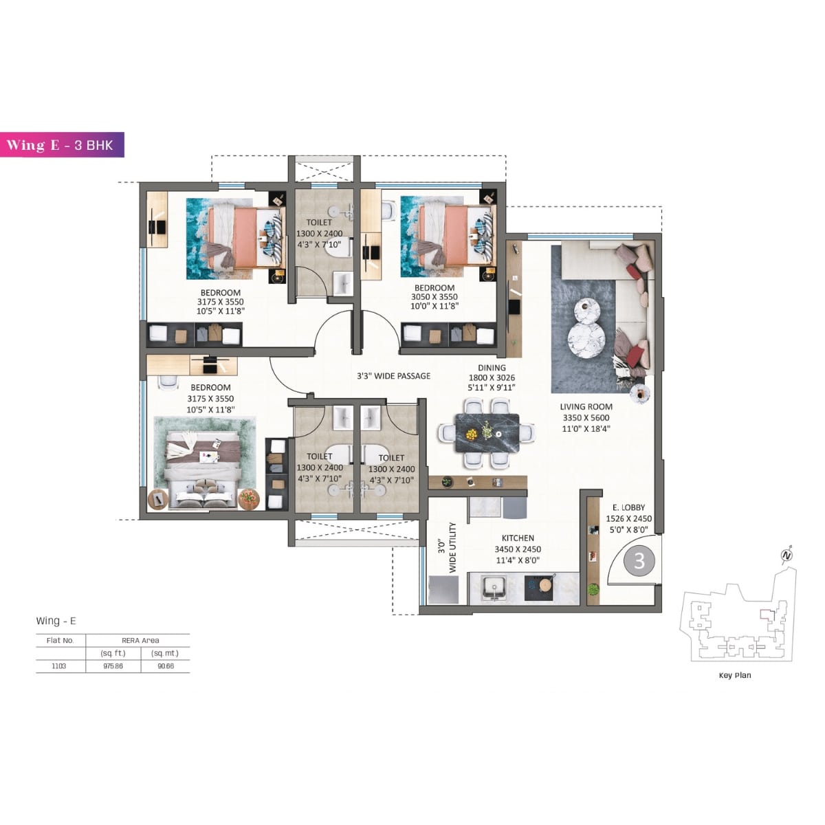 Kolte-Patil-Alora-Floor-Plan-Wing-E-3-BHK-976-sqft